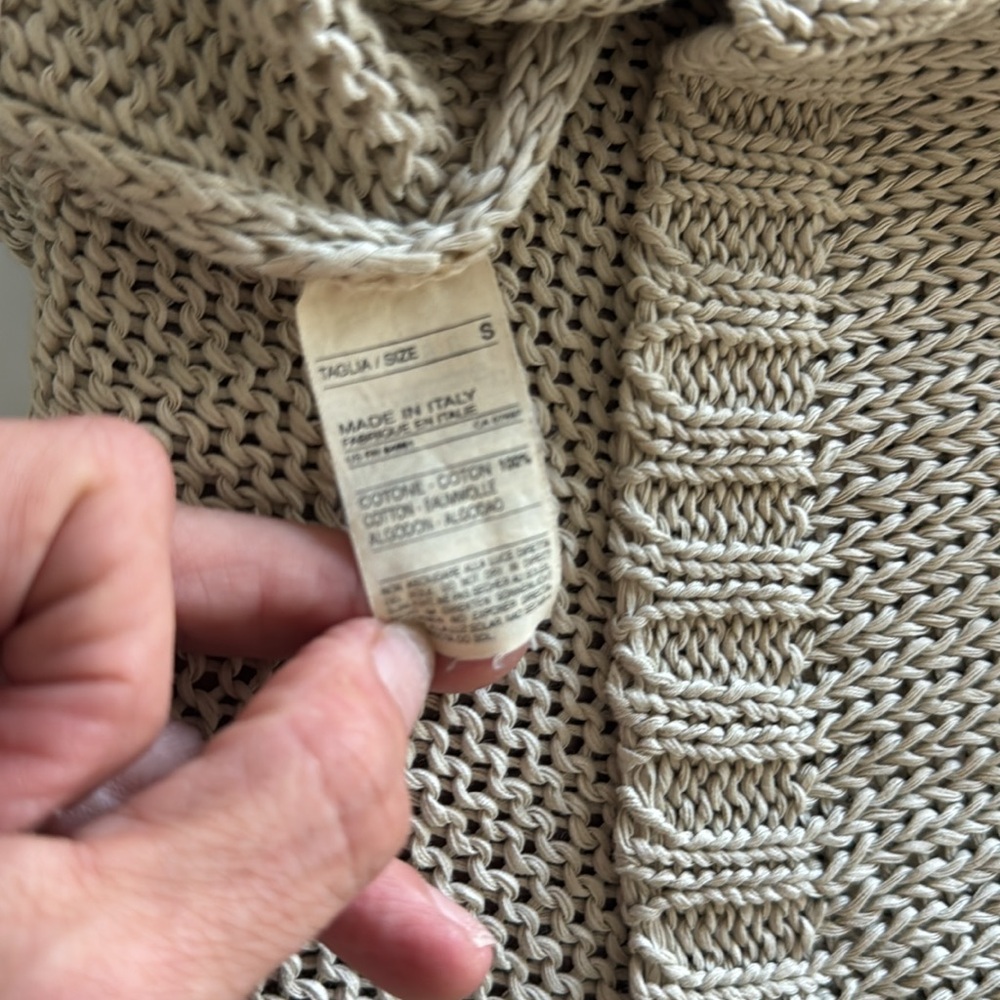 Sisley Cream Cardigan Sweater with Ribbed Texture. Made in Italy. - Picture 5 of 5